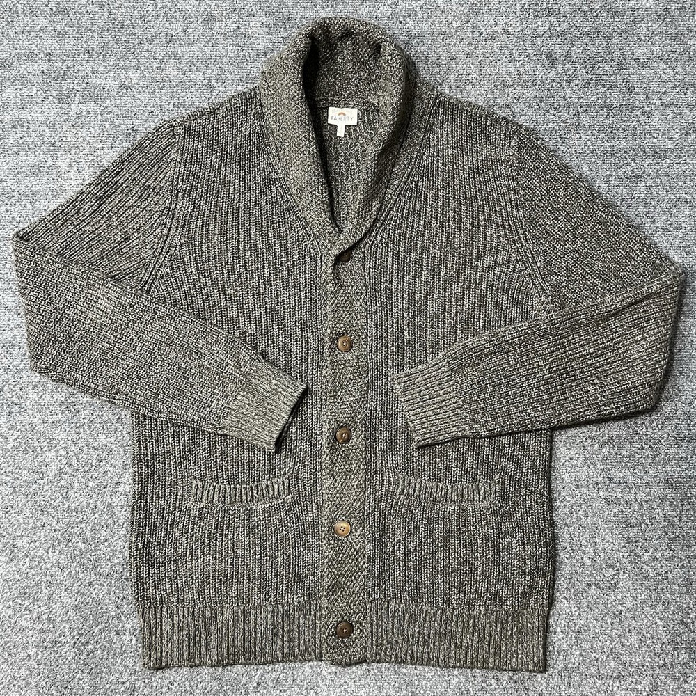 Faherty Shawl Collar Marled Cardigan Men's L Green Cashmere Cotton Knit Sweater